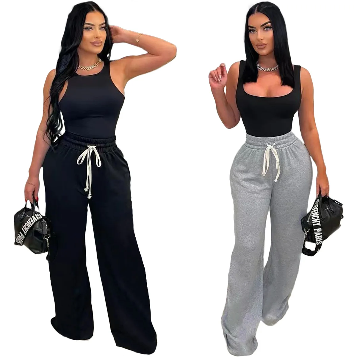

D8710 Women's High Waisted Wide Leg Sweatpants Casual Yoga Jogger Pants