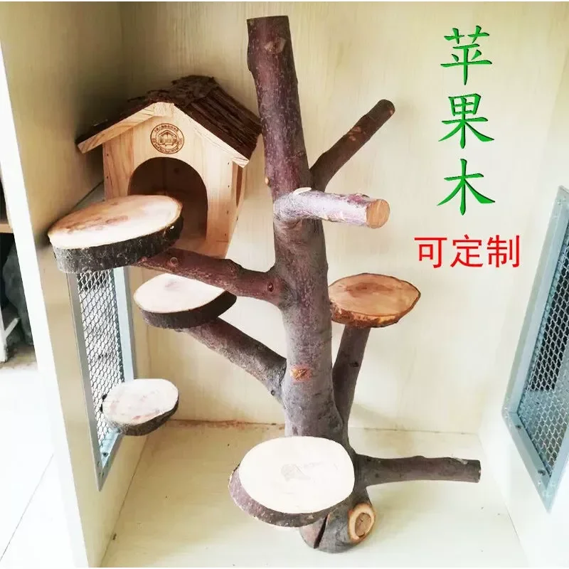 Natural Apple Wood Stump Branch for Squirrel Chinchilla Sugar Glider Pet Play Teeth Grinding Jumping Board Climbing Toy