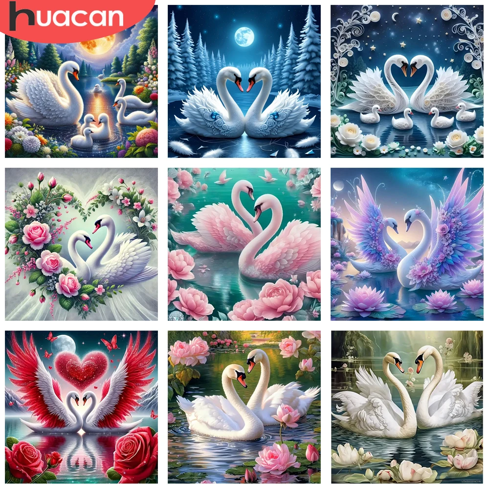 HUACAN 5D Diy Diamant Malerei Schwan Tier Kreuz Stich Volle Runde Diamant Mosaik Kits Rose Blume Hause Wand Dekoration