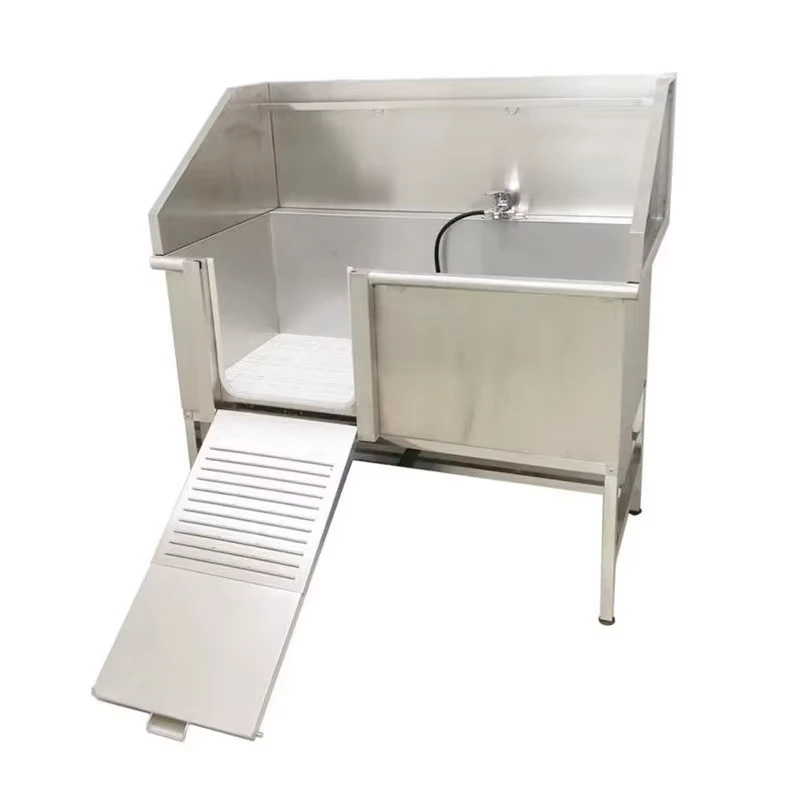 

Veterinary Grooming Pet Bath Tub Stainless Steel Dog Washing Sink Professional Bathing Station with Ramp Ladder Faucet