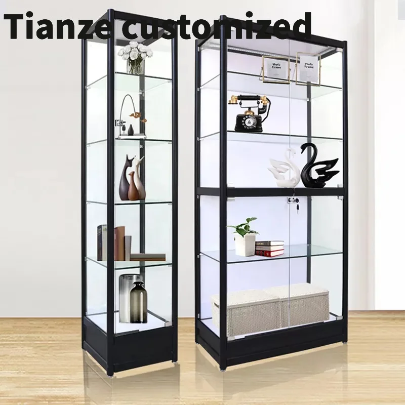 

Customized-Cheap Price FullAluminum Frame Glass Vitrine Wall Display Showcase Cabinet with Led Light Retail Store