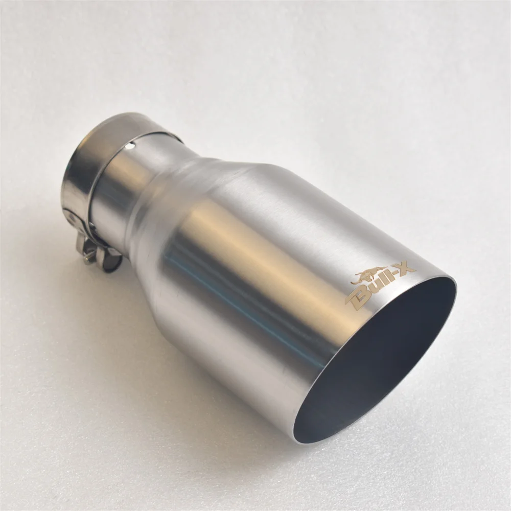 BULL-X Einzel-Auspuffblende – 304 Edelstahl, gebürstet, 51–76mm Einlass, 76/89/102/114mm Auslass, 180mm Länge – Aufsteckbar, rostbeständig – Detail 5