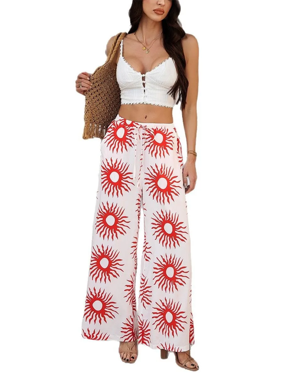 Pantalons décontractés à jambes larges pour femmes, pantalons longs à coupe droite, confortables pour dames, mode été, taille l, autre tapis...