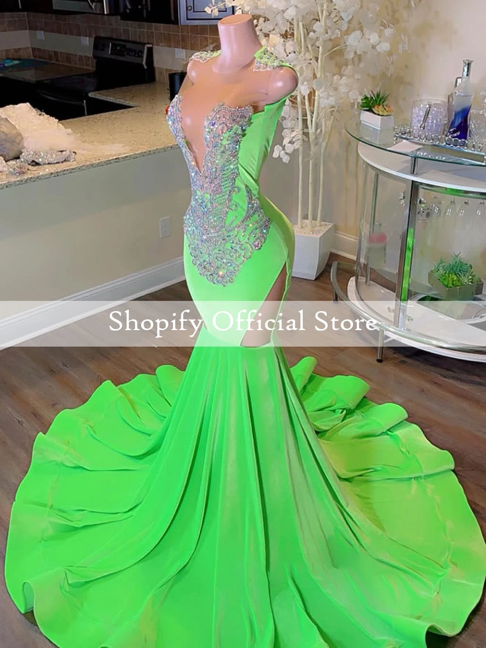 Neon Green Glamour Black Girls Prom Dresses 2025 Sparkling Crystal Mermaid Luxury Prom Gown Customized