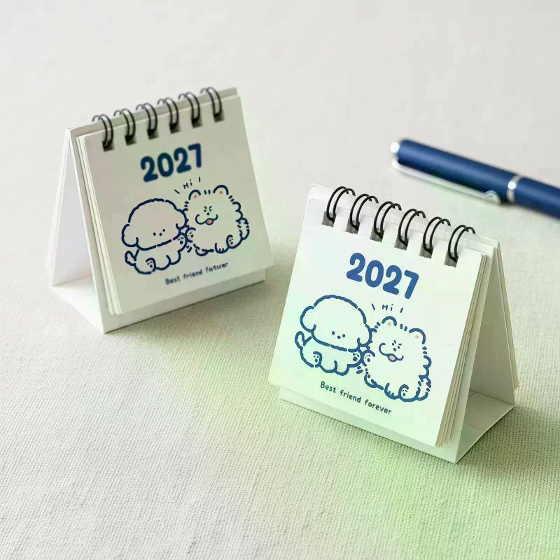 2027 Mini Desk Calendar With Cute Cartoon Prints Portable For Office Home Student Daily Time Management