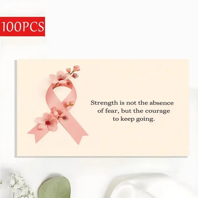 100pcs breast cancer charity greeting card set, a high-quality paper donation thank-you card designed for the rehabilitation