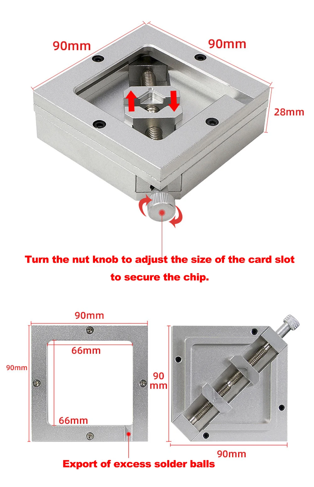 90x90mm BGA PCB Chips Solder Ball Rework Repair Jig BGA Reballing Station Stencils Template Holder Fixture for BGA Reballing