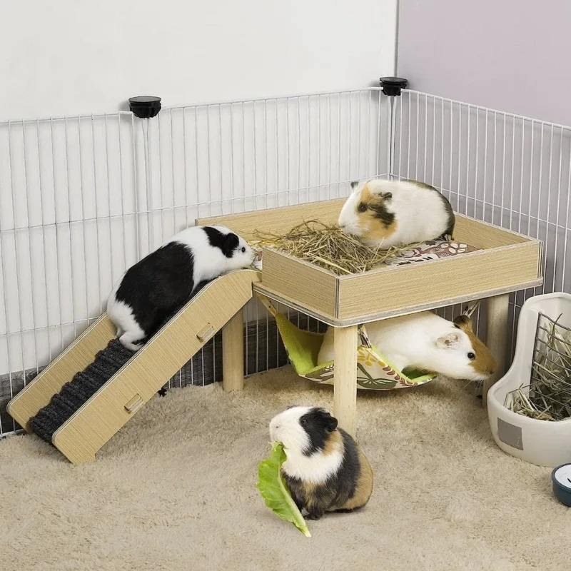 Natural Hamster Climbing Platform with Hammock Guinea Pigs Hideout for Hamster Hedgehogs Mouse Chipmunk