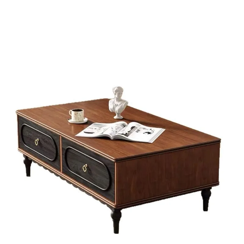 

French retro solid wood coffee table TV cabinet black American living room floor locker storage TV locker