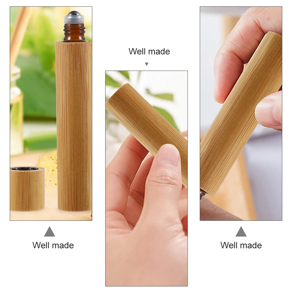 

3 Pcs Essential Oil Perfume Bottles Bamboo Roller Ball Empty Refillable Glass Subpackaging Travel Aromatherapy Serum LeakProof