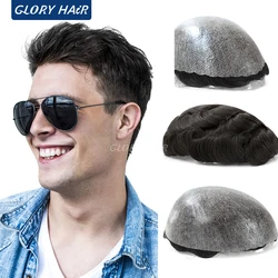Injected Thin Skin Toupee 0.12-0.14mm Man Hair Prosthesis Indian Human Hair Wig 130% Density Capillary Prosthesis For Man