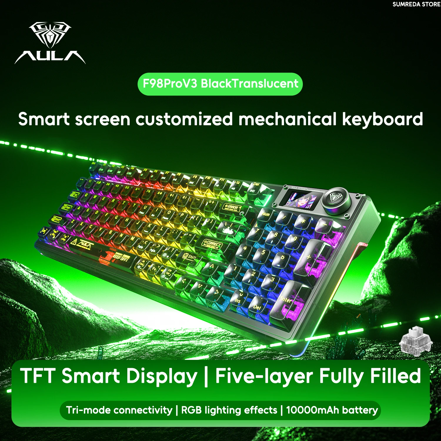 AULA F98PRO V3 F98 Pro V3 Wireless Mechanical Keyboard Custom RGB Bluetooth 2.4G Wired Gaming Keyboard With Screen and Knob Gift