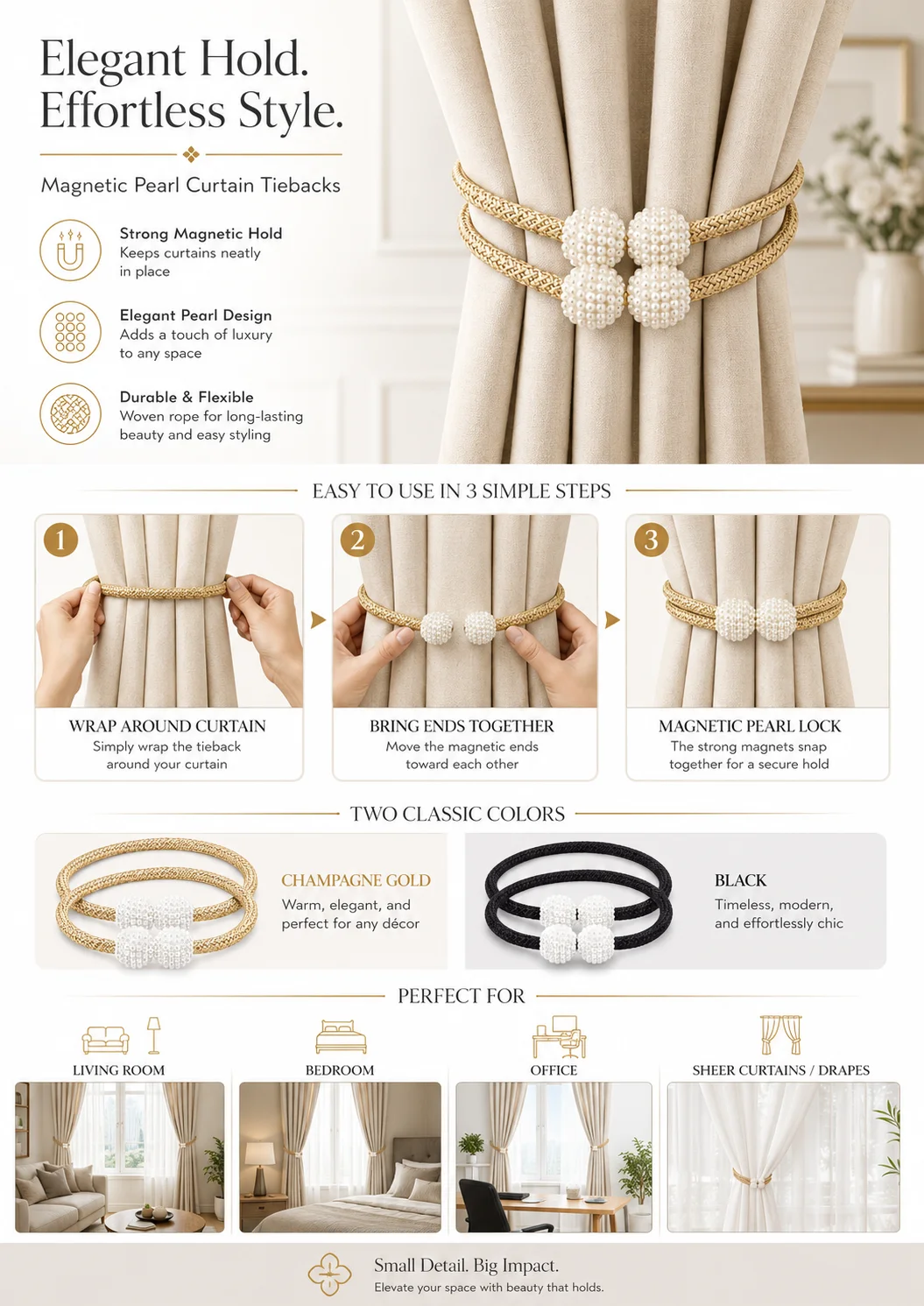 Magnetic Curtain Clips Tieback Holder Strong Magnet Drape Holder for Curtains