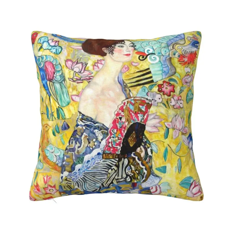 Custom Nordic Japanese Fan Lady Sofa Cushion Cover Velvet Gold Gustav Klimt Symbolism Throw Pillow Case Home Decorative