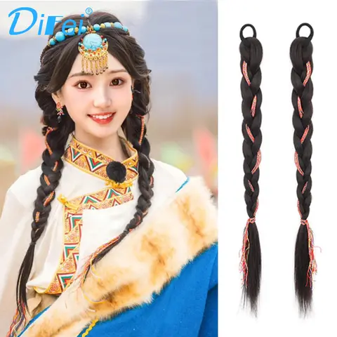 DIFEI 땋은 머리 합성 가발, 여성용 땋은 머리, 더블 포니테일 트위스트 땋은 머리, 컬러 복싱 땋은 가발