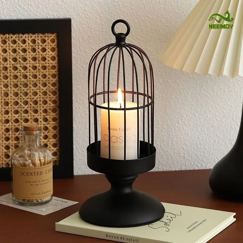 Vintage Iron Birdcage Candlestick Ornament Living Room Dining Table Atmosphere Niche High-end Decoration Aromatherapy Candle Bas