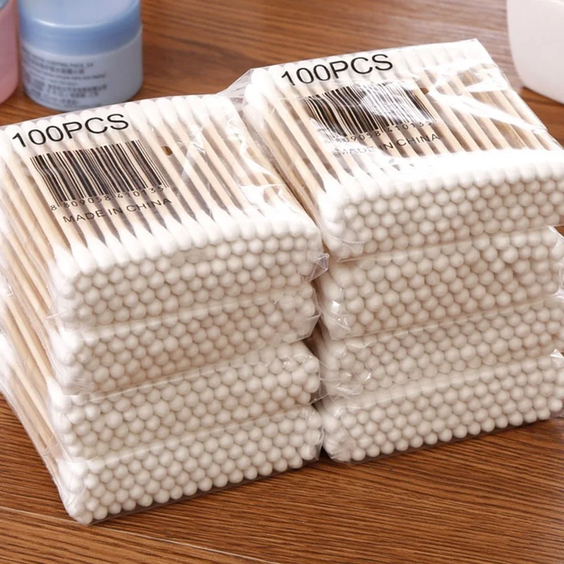 100 Pcs Double Head Cotton Swab Women Makeup Cotton Buds Tip For Medical Wood Sticks Nose Ears Cleaning Health Care Tools