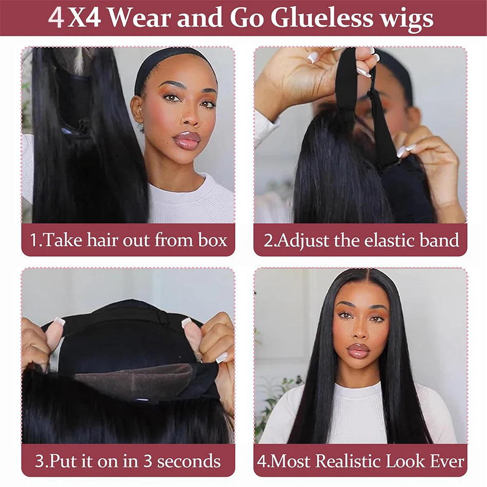Black Hair Straight Human Hair Wig 4x4 5x5 Glueless Bone Straight Lace Front Wigs 13x4 13x6 HD Lace Frontal Wigs For Black Women image 4