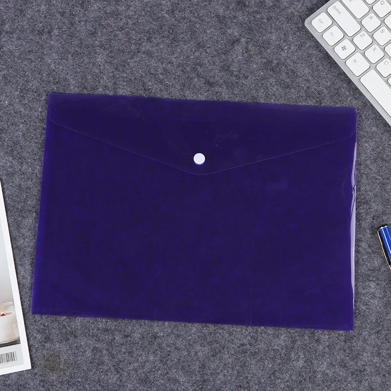 50pcs/lot A4 Transparent File Button Bags PP Plastic Envelopes Colour Files Archive Office Pockets Business Ticket Storage Bags