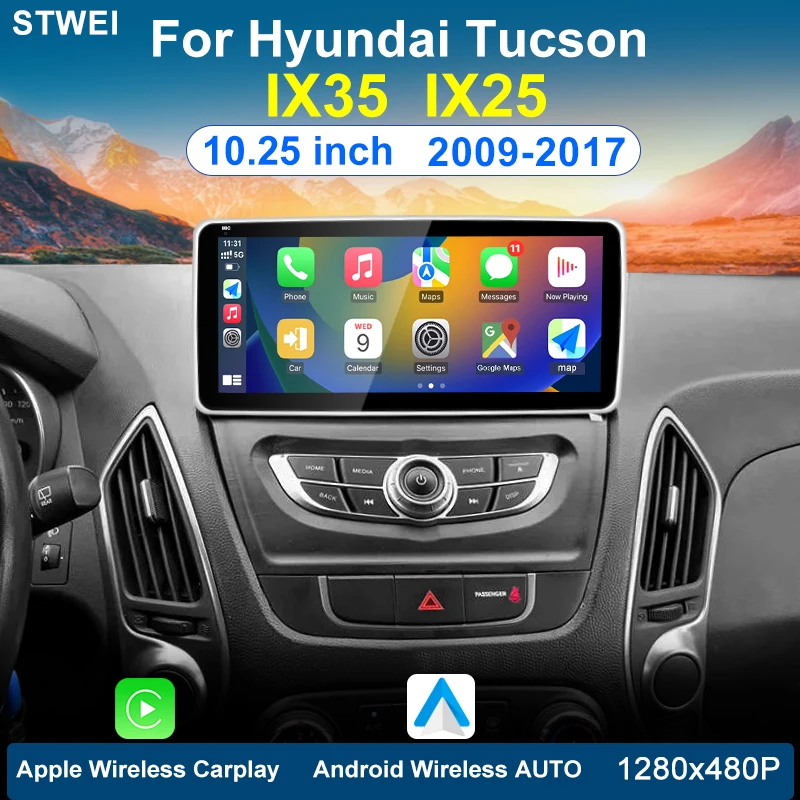 Suitable for modern Tucson 2 IX35 IX25 2009-2017 car radio multimedia video player wireless CarPlay Android 12 GPS navigation