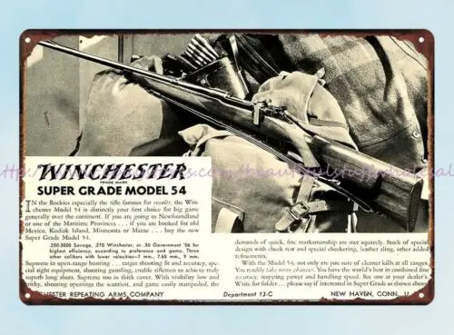 wall prints 1934 Ad Winchester Arms Super Model 54 Hunting Rifle metal tin sign