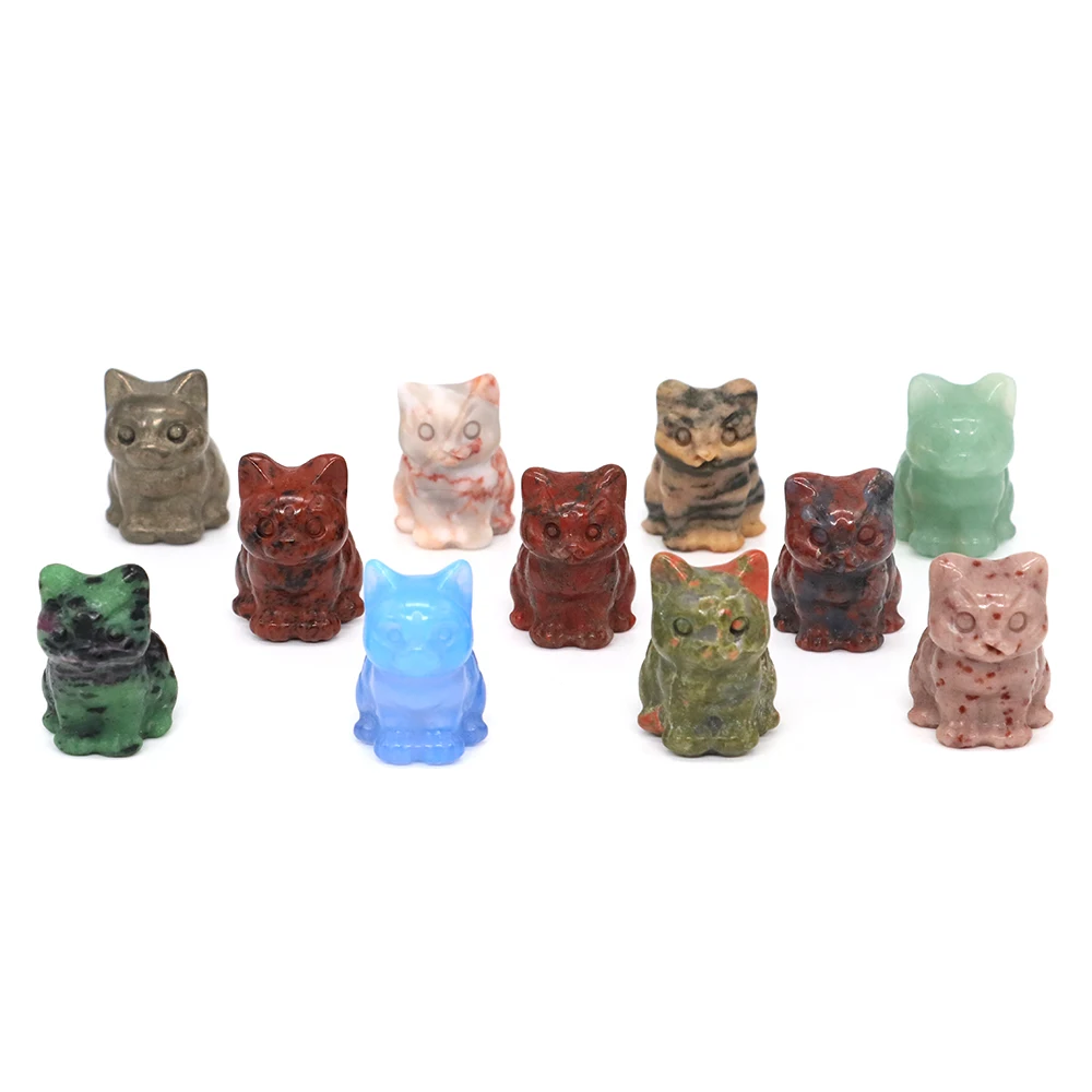 30mm Lucky Cat Statue Decoration Natural Stone Animals Sculpture Healing Crystal Home Aquarium Fish Landscaping Desktop Ornament