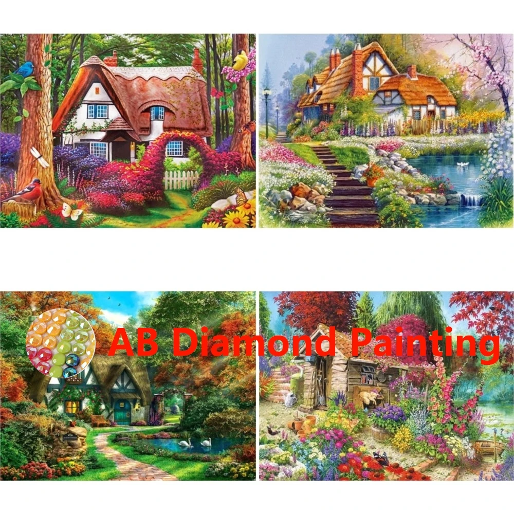 AB New 5D DIY Diamond Embroidery Forest House Rhinestone Pictures Diamond Painting Landscape Cross Stitch Kit Home Decoration