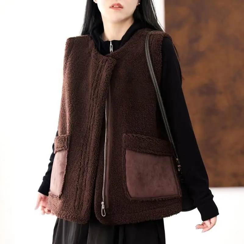 Baggy Vests Women Winter Waistcoats Sleeveless Korean Fashion Warm Cozy Clothes Spliced Designer Sweet Preppy Teens Minimalist