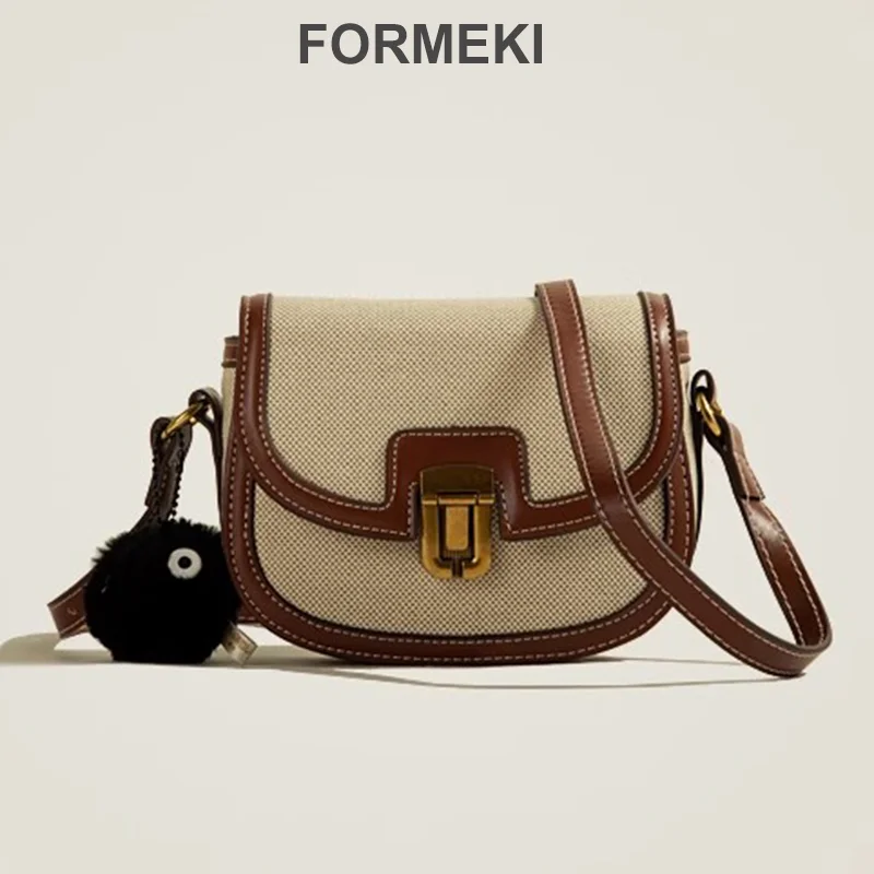 Formeki New Fashion Women Bag Ins Fashion Mixed Color Vintage Saddle Bag Crossbody Bag Casual Luxury Designer Bag