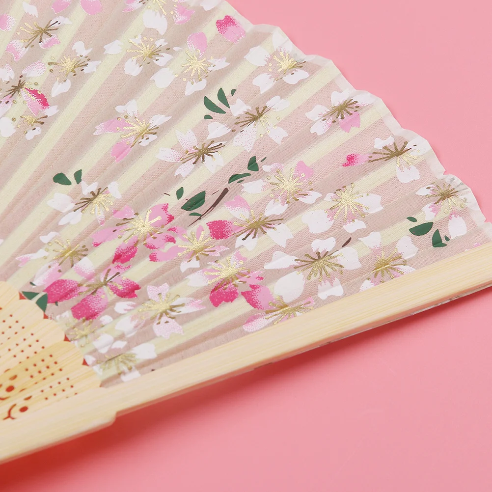 

2Pcs Handheld Folding Fan Cherry Blossom Design Pink Portable Lightweight Party Wedding Dance Performance Simulated Silk Tassel