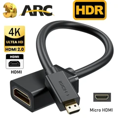 Micro HDMI Cable 4K 60Hz Micro HDMI to HDMI female adapter cable for Raspberry Pi 5/Pi 4/GoPro Hero 7 6/Sony A6000 Camera HDTV