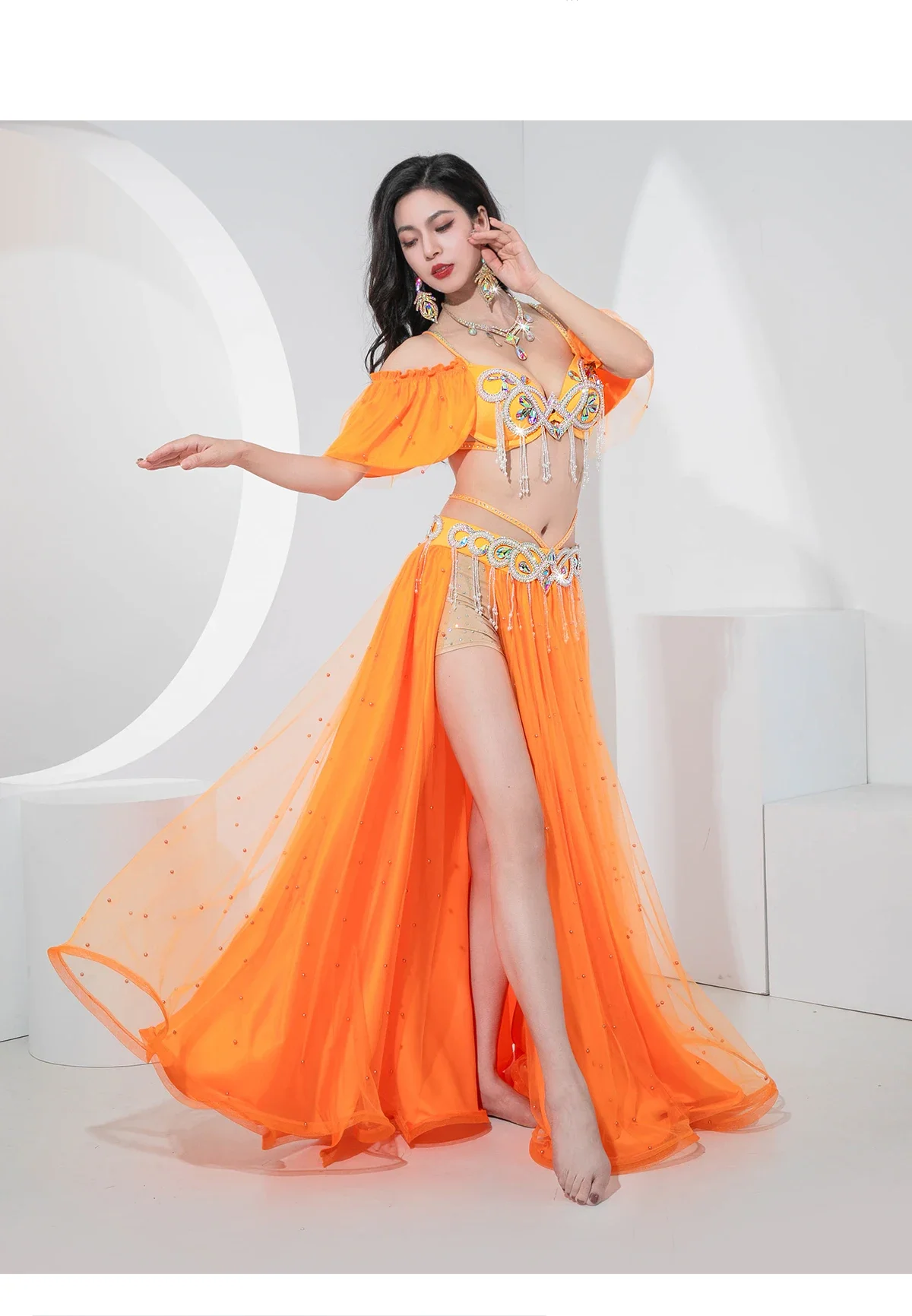 ผู้หญิงอียิปต์ Belly Dance เครื่องแต่งกายชุดแขน Oriental Dance ชุดกลุ่มหรูหราการแข่งขัน Dancewear