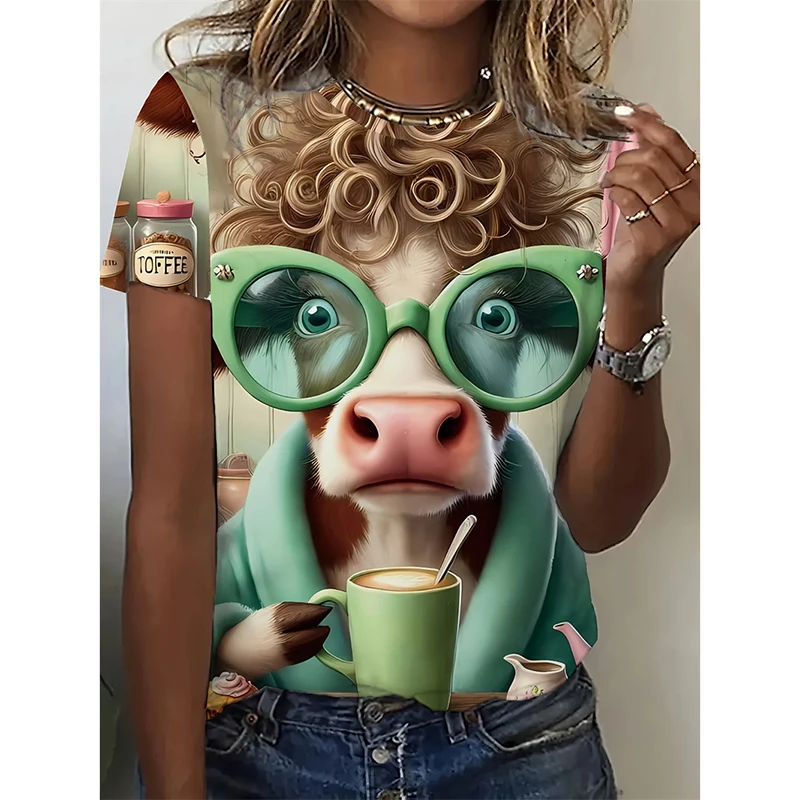 

Cartoon Cute Animal T-shirt Women 3D Print Funny Cow Graphic Humour Short Sleeve T Shirts Summer Sports Casual Hip Hop Tees Top