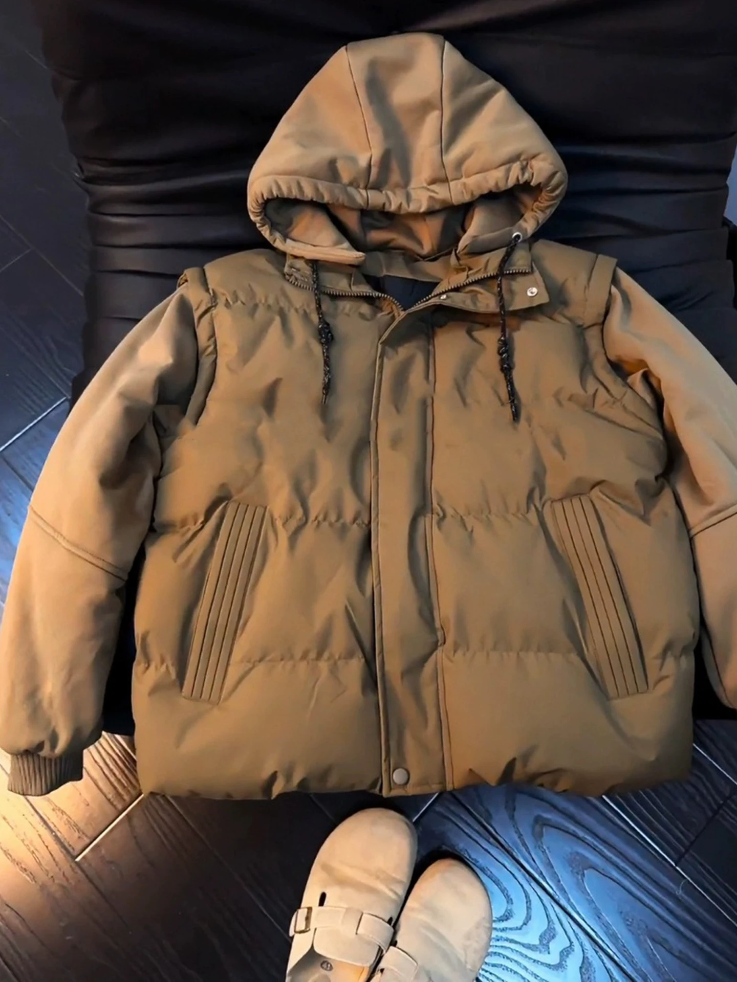 

Thiened Removable Hooded Cotton Jaet ort Sle American Sle Men's Winter Coat Warmth Outerwear Youth Casual Faion