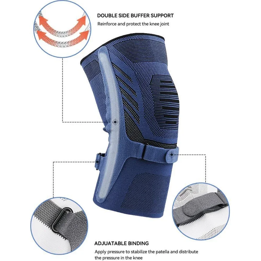 1Pcs Knee Support Brace Compression Sleeve with Metal Side Stabilizes & Patella Tendon Strap for Arthritis,Joint Pain Relief,Gym