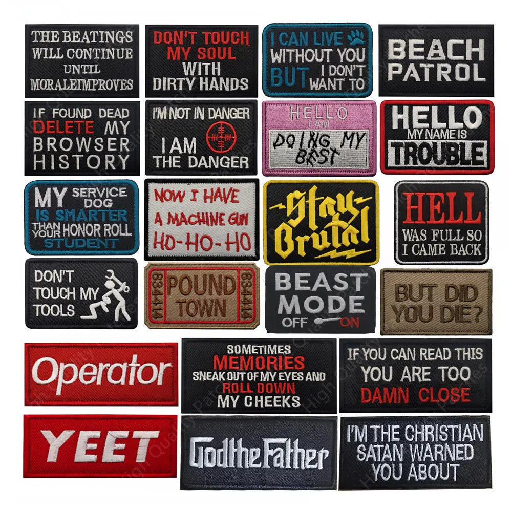 Embroidery English Alphabet Motivational Phrases Biker Saying Funny Slogan Words Patch Appliqued Military Chevrons Strip Badges