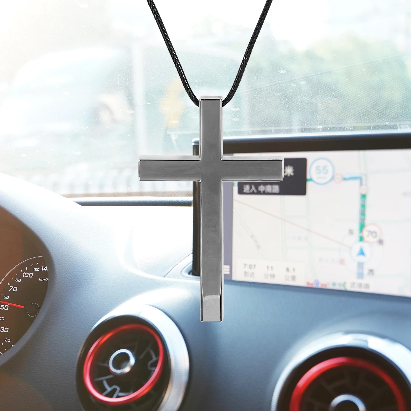 

Cross Hanging Decoration Rearview Mirror Ornament Sturdy Alloy Durable Easy Install Unique Stylish Design Car Interior