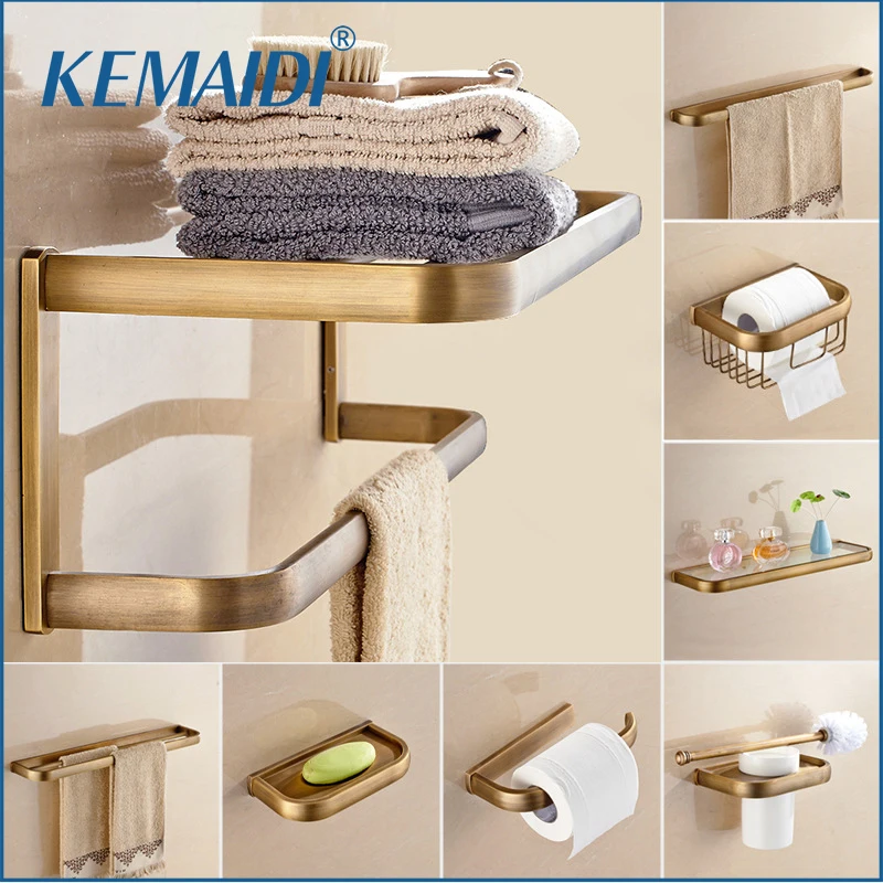 

KEMAIDI винтажный набор аксессуаров для ванной комнаты, вешалка для полотенец, держатель для туалетной бумаги, крючки Sus 304, стеклянная полка, набор для ванной комнаты из нержавеющей стали