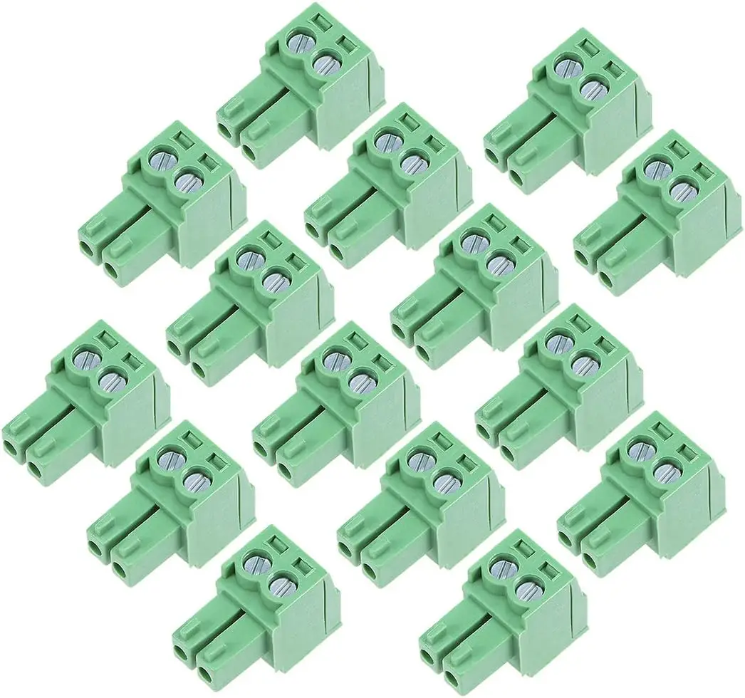 

Keszoox 3.81mm Phoenix Connectors 15Pcs AC300V 10A 3.81mm Pitch 2P Flat Angle Needle Seat Insert-In PCB Terminal Block