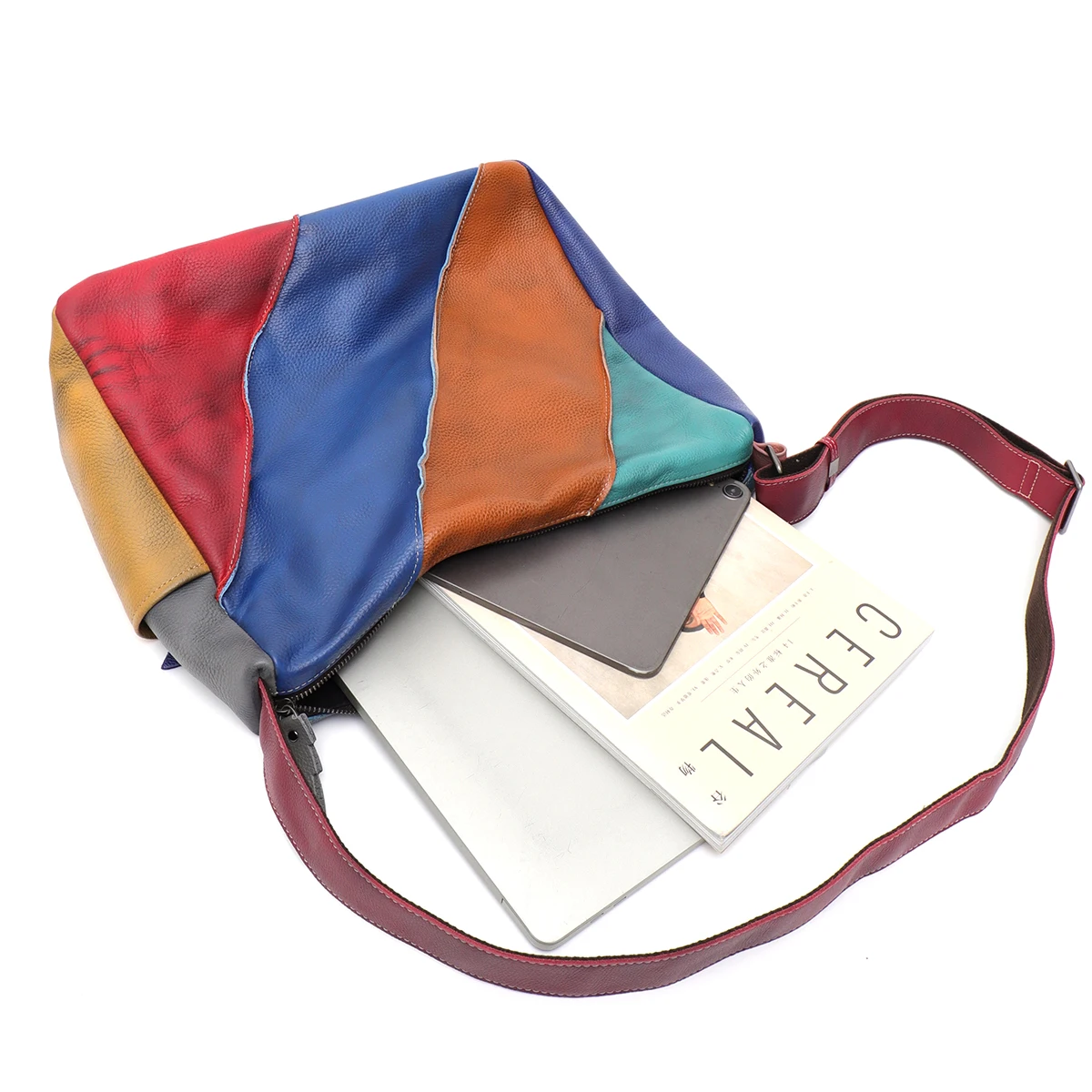 Luxury Soft Cow Leather Shoulder Bag Women Painted Color Patchwork Large Capacity Slouchy Casual Cross body Hobo Street Style