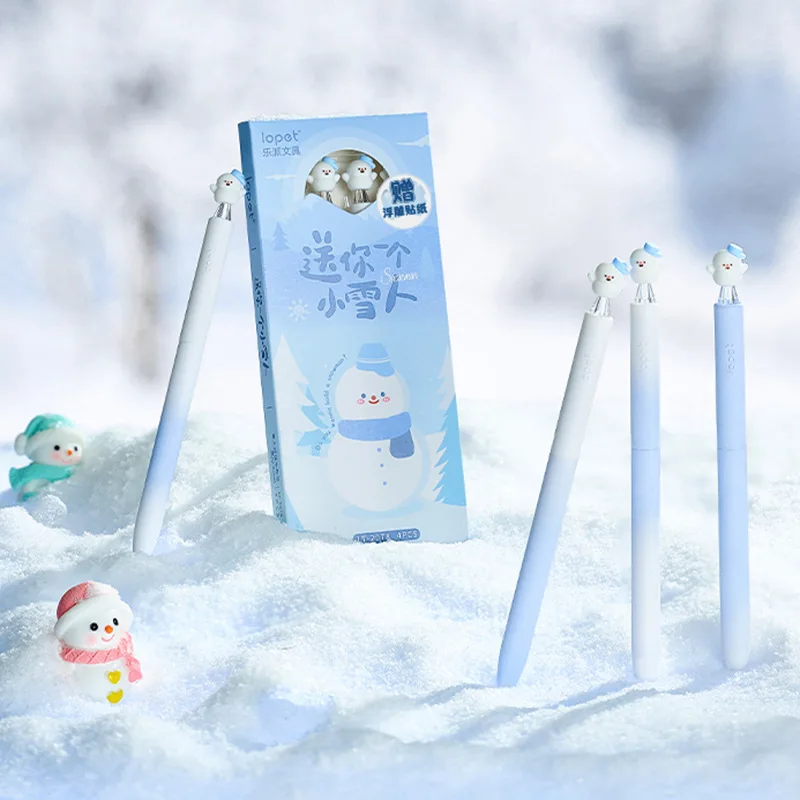 

4Pcs/box Cute Blue Snowman Rotating Gel Pen 0.5mm Quick-dry Black Ink Fun Decompression Stationery Writing Pen School Supplies