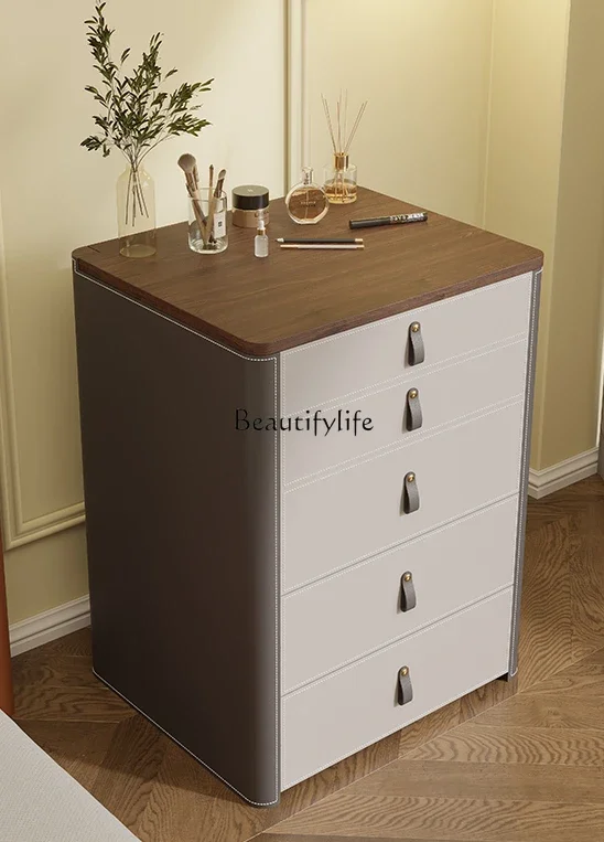 

pg45Italian Minimalist Dressing Table Small Walnut Flip Solid Wood Storage Bedside Table