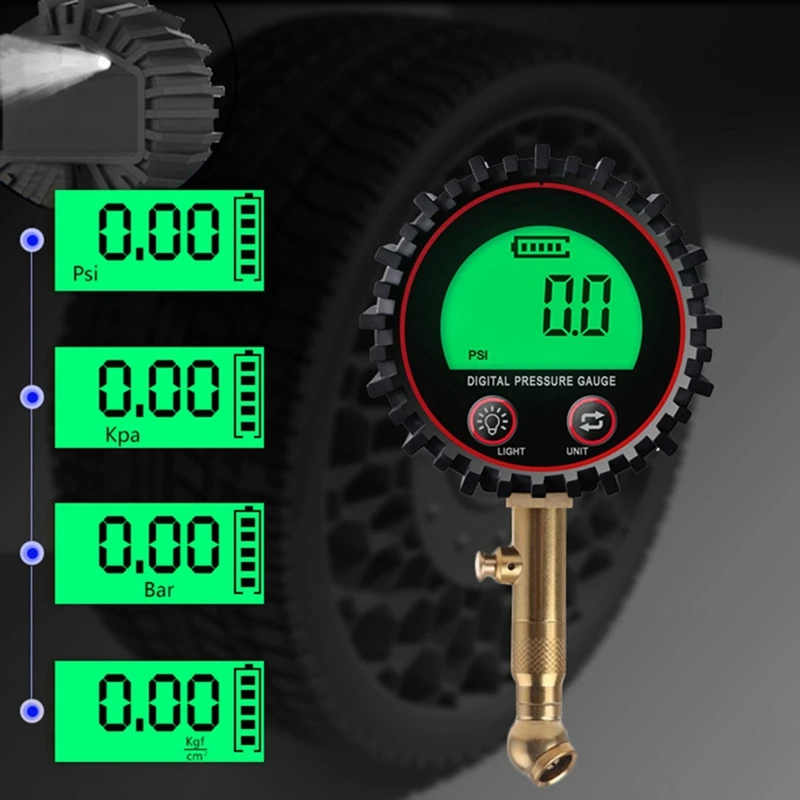 Upgrade Digital Tire Pressure Gauge Air Chuck and Compressor Accessories LCD Display Heavy Duty LED Spotlight 255PSI