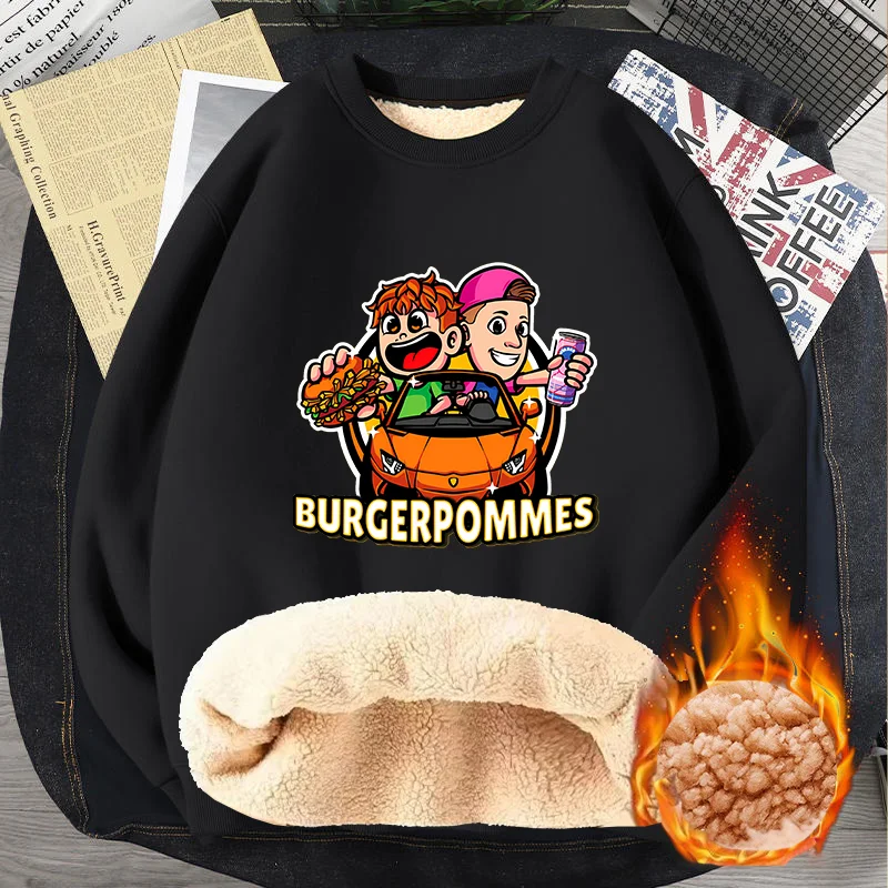 Burgerpommes Icrimax Sweatshirt Teenager Anime Cartoon Pullove Hoodies Winter Trendy Lamb Fleece Thick Tops Adult Clothing Gifts