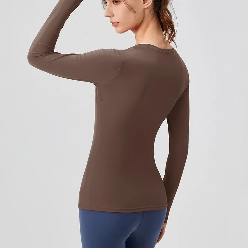 Chemise de yoga à manches longues pour femme, haut de sport, haut de fitness, respirant, séchage rapide, adapté à la salle de sport, course à pied, automne, hiver