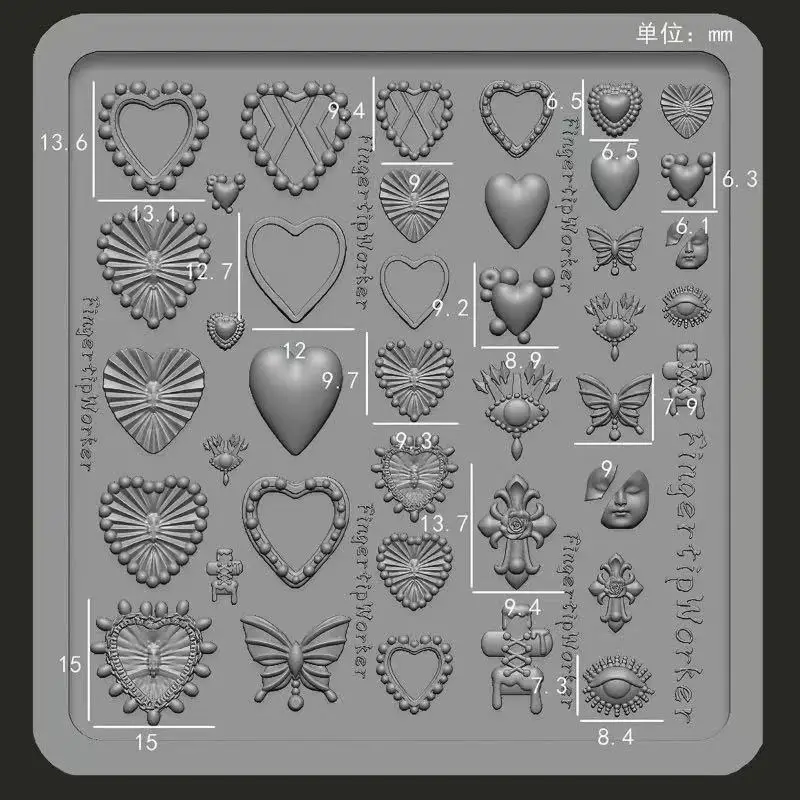 1Pc French Necklace Gemstone Photo Frame Baroque Heart 3D Acrylic Mold Nail Art Decorations DIY Silicone Nail Mold