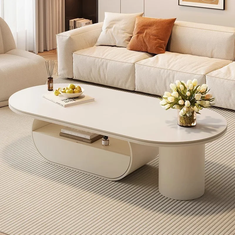 

M Cream Wind Living Room Rock Slab Coffee Table Small Apartment Household Modern Light Luxury High-end TV Cabinet Combination M