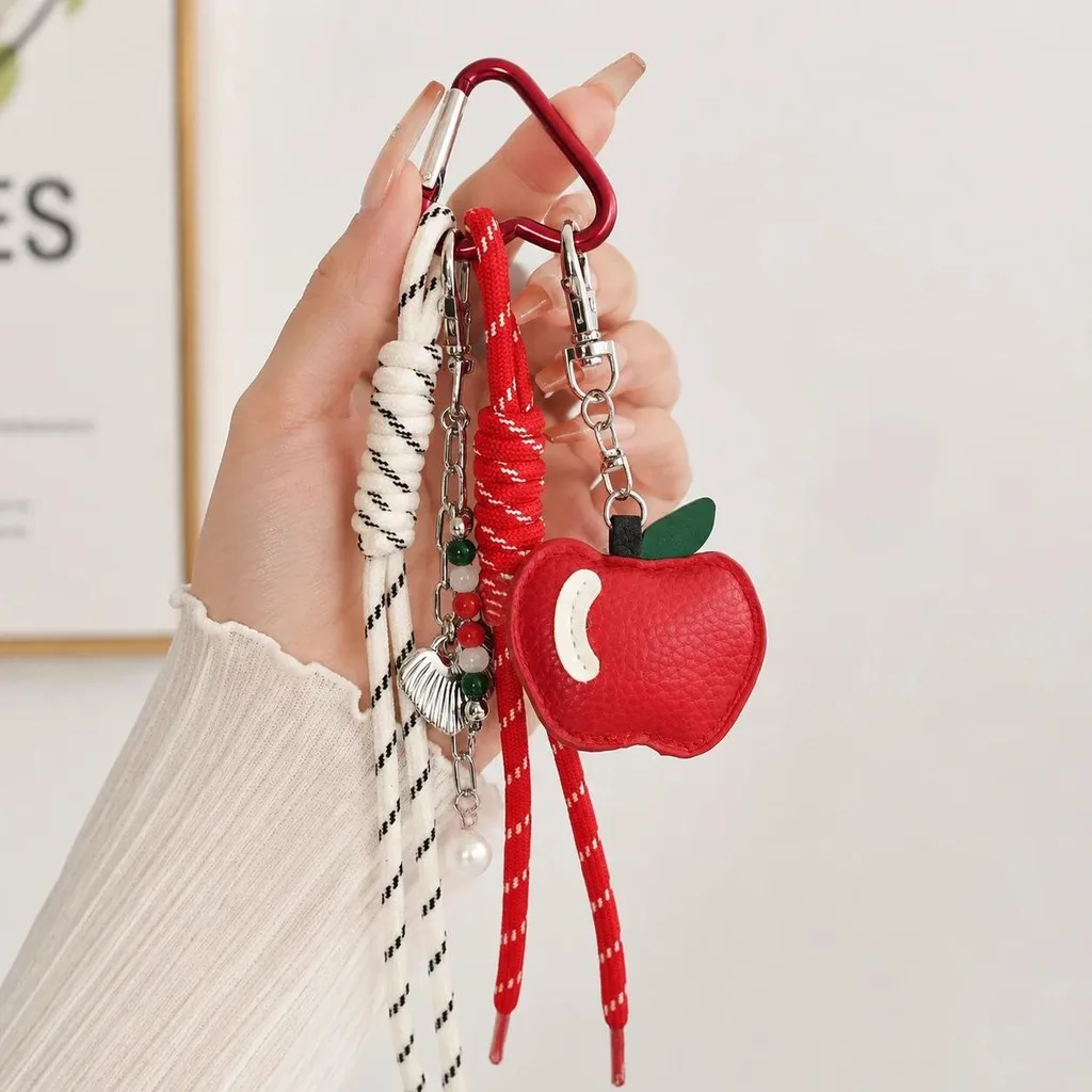 Holiday Decorative Accessory Contrast Color Nylon Rope Key Ring Leather Key Holder Delicate Braided Rope Bag Hang For Family