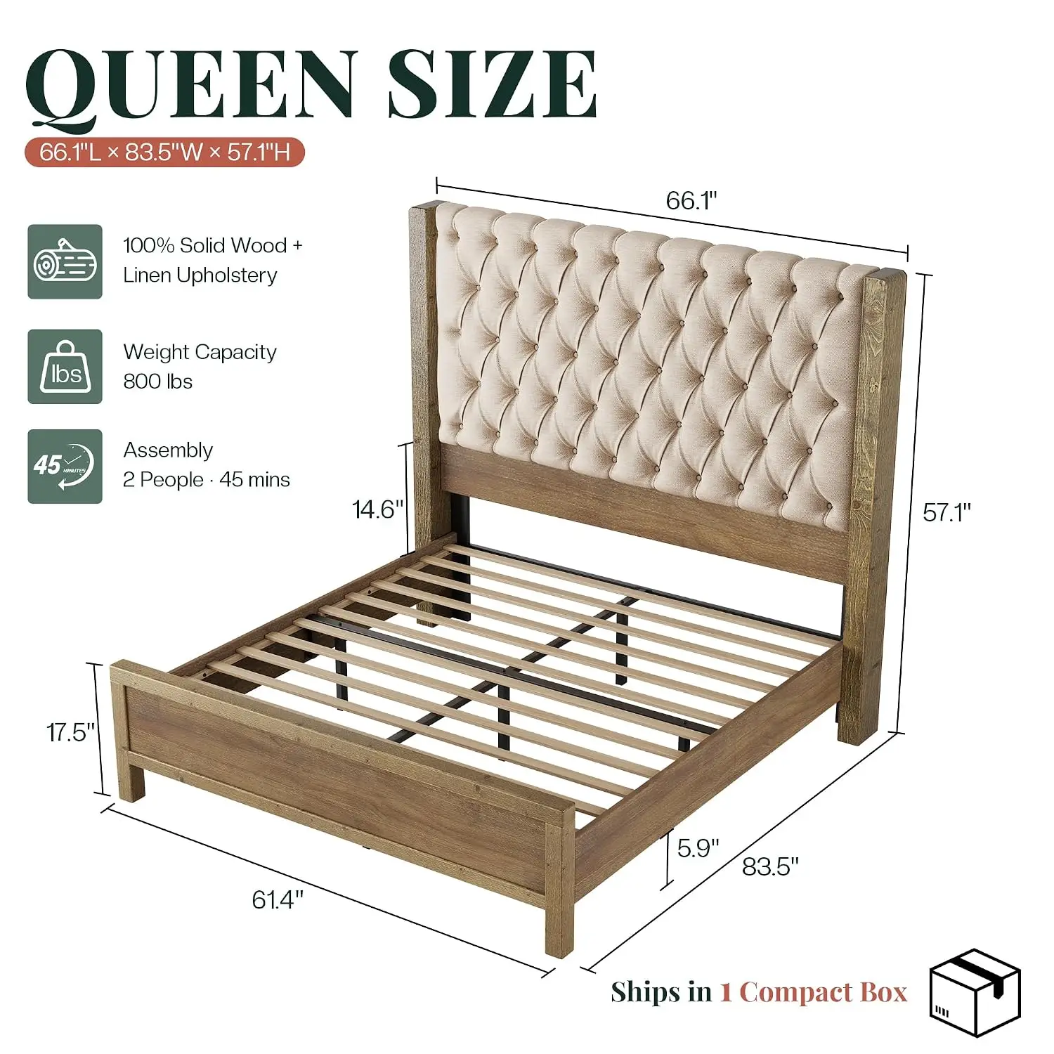 Queen Size Solid Wood Bed Frame 57