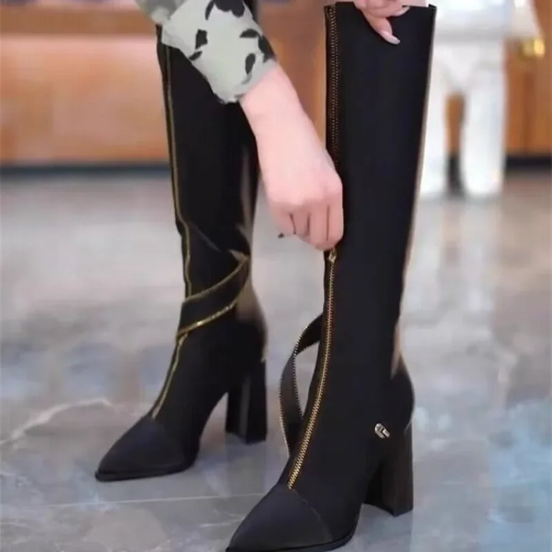 Winter New Ladies White Boots 2023 Sexy Pointed Toe Women\'s Knee High Boots Comfor High Heel Modern Boots Fashion Zipper Boots